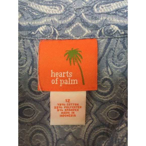 Hearts Of Palm Mens Long Sleeve Top Size 12 Blue Print Button-Up Collared Pocket - Picture 9 of 12